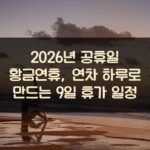 2026년 공휴일 황금연휴, 연차 하루로 만드는 9일 휴가 일정